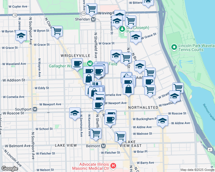 map of restaurants, bars, coffee shops, grocery stores, and more near in Chicago