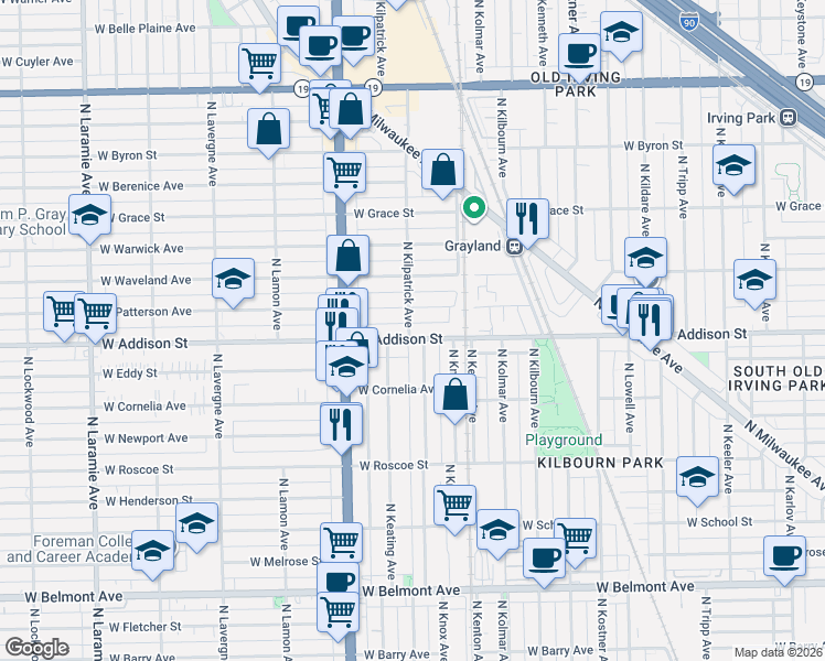 map of restaurants, bars, coffee shops, grocery stores, and more near in Chicago