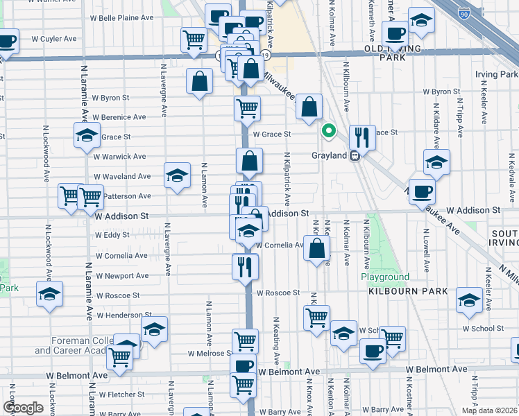 map of restaurants, bars, coffee shops, grocery stores, and more near in Chicago