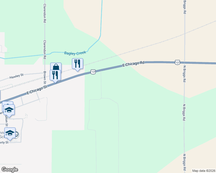 map of restaurants, bars, coffee shops, grocery stores, and more near 1085 East Chicago Road in Quincy
