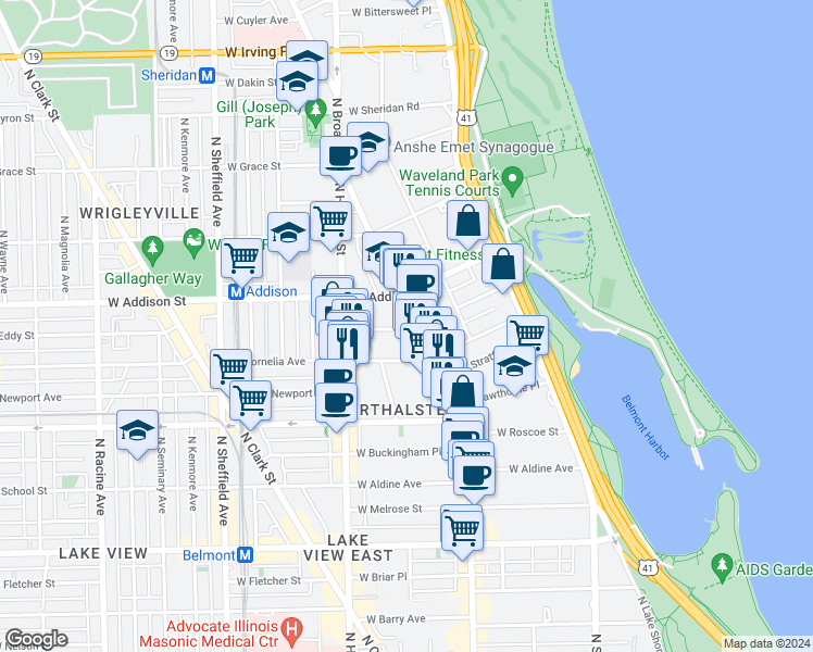 map of restaurants, bars, coffee shops, grocery stores, and more near 701 West Brompton Avenue in Chicago