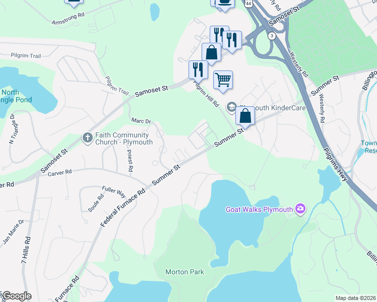 map of restaurants, bars, coffee shops, grocery stores, and more near 280 Summer Street in Plymouth