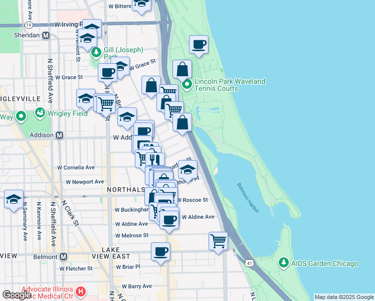 map of restaurants, bars, coffee shops, grocery stores, and more near in Chicago