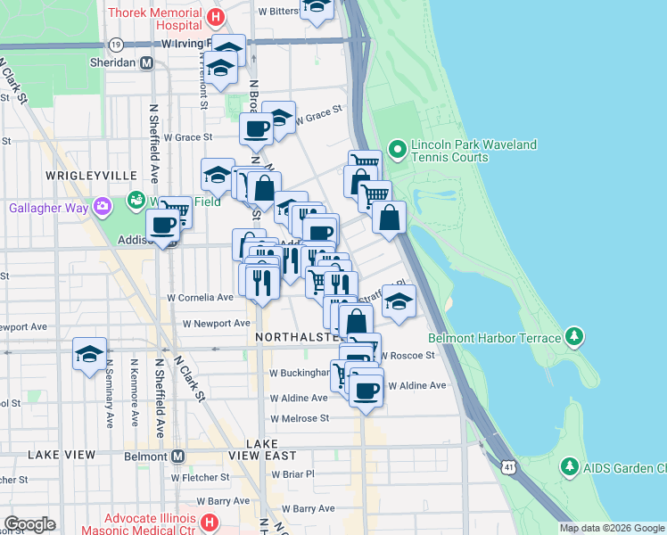 map of restaurants, bars, coffee shops, grocery stores, and more near in Chicago