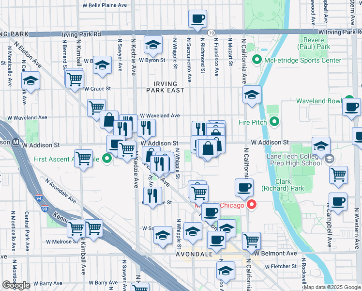 map of restaurants, bars, coffee shops, grocery stores, and more near in Chicago