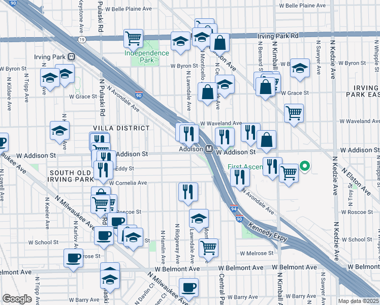 map of restaurants, bars, coffee shops, grocery stores, and more near in Chicago