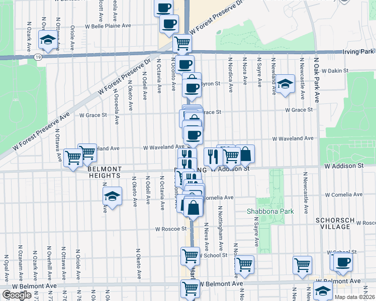 map of restaurants, bars, coffee shops, grocery stores, and more near in Chicago