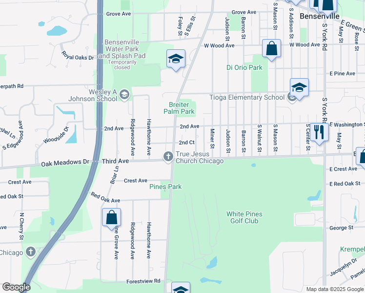map of restaurants, bars, coffee shops, grocery stores, and more near 850 2nd Court in Bensenville