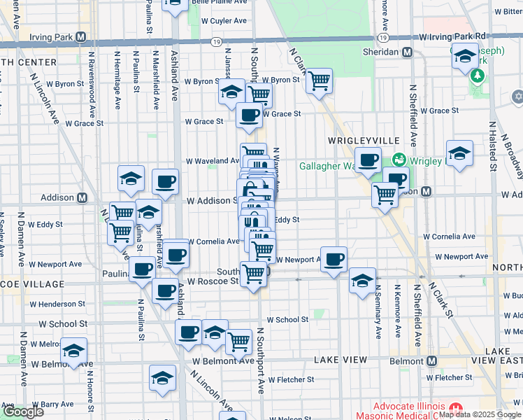 map of restaurants, bars, coffee shops, grocery stores, and more near 3524 North Southport Avenue in Chicago