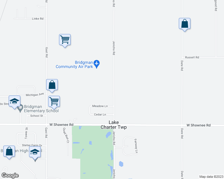 map of restaurants, bars, coffee shops, grocery stores, and more near 9494 Jericho Rd in Bridgman