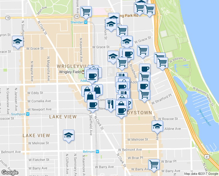 map of restaurants, bars, coffee shops, grocery stores, and more near 3516 North Reta Avenue in Chicago