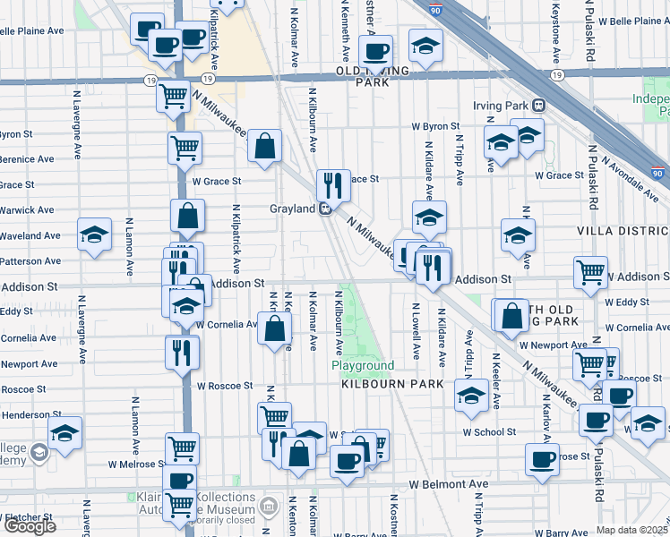 map of restaurants, bars, coffee shops, grocery stores, and more near 4506 West Addison Street in Chicago