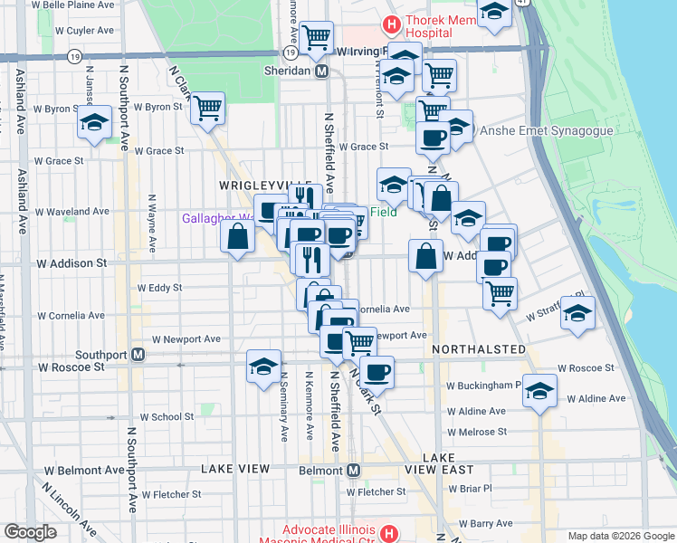 map of restaurants, bars, coffee shops, grocery stores, and more near in Chicago