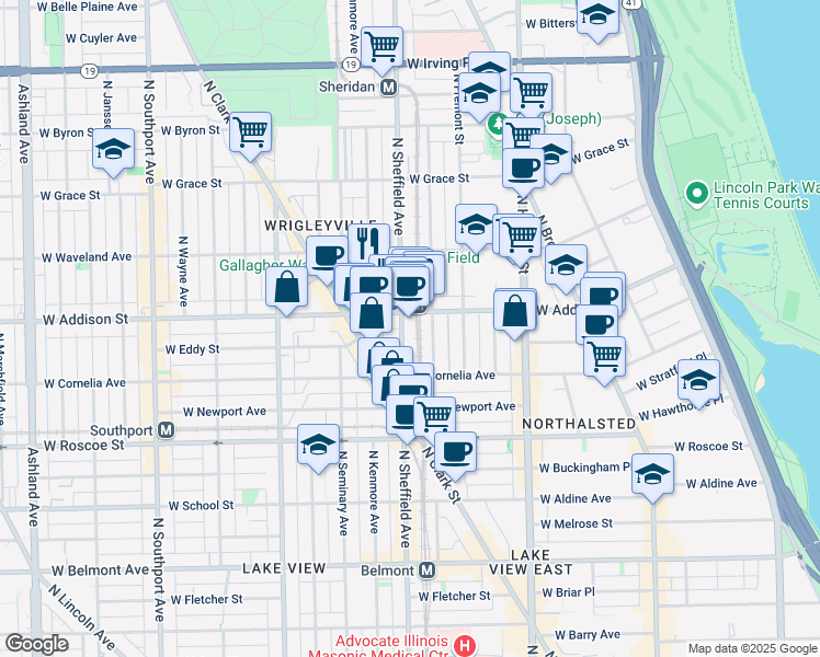 map of restaurants, bars, coffee shops, grocery stores, and more near in Chicago