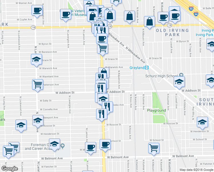 map of restaurants, bars, coffee shops, grocery stores, and more near in Chicago