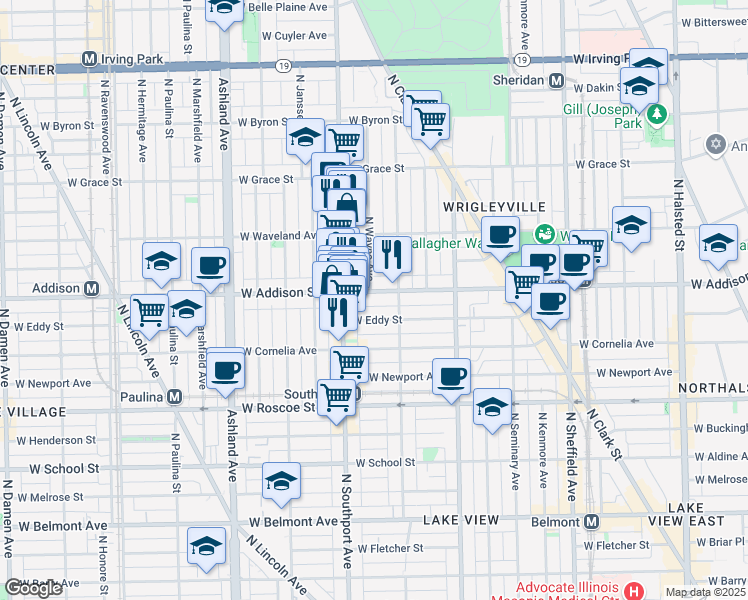 map of restaurants, bars, coffee shops, grocery stores, and more near 3610 North Wayne Avenue in Chicago