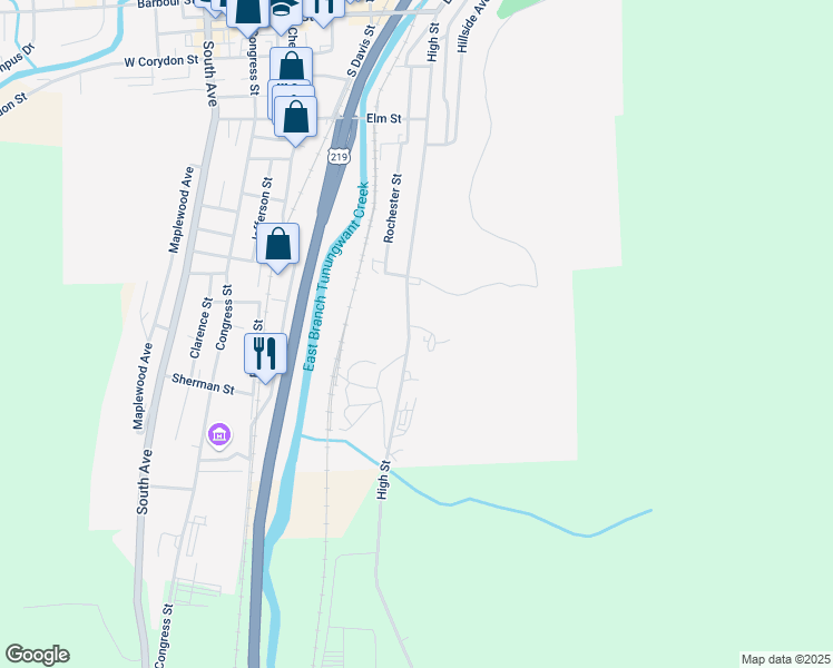 map of restaurants, bars, coffee shops, grocery stores, and more near 221-235 High Street in Bradford