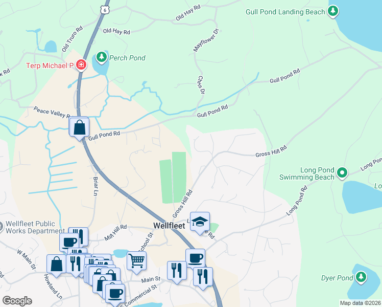 map of restaurants, bars, coffee shops, grocery stores, and more near 49 Oak Valley Road in Wellfleet