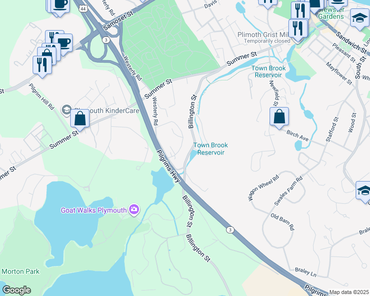 map of restaurants, bars, coffee shops, grocery stores, and more near 8 Chapel Hill Drive in Plymouth