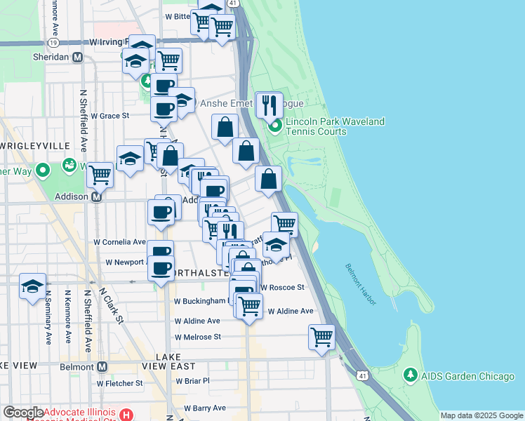 map of restaurants, bars, coffee shops, grocery stores, and more near 517 West Brompton Avenue in Chicago