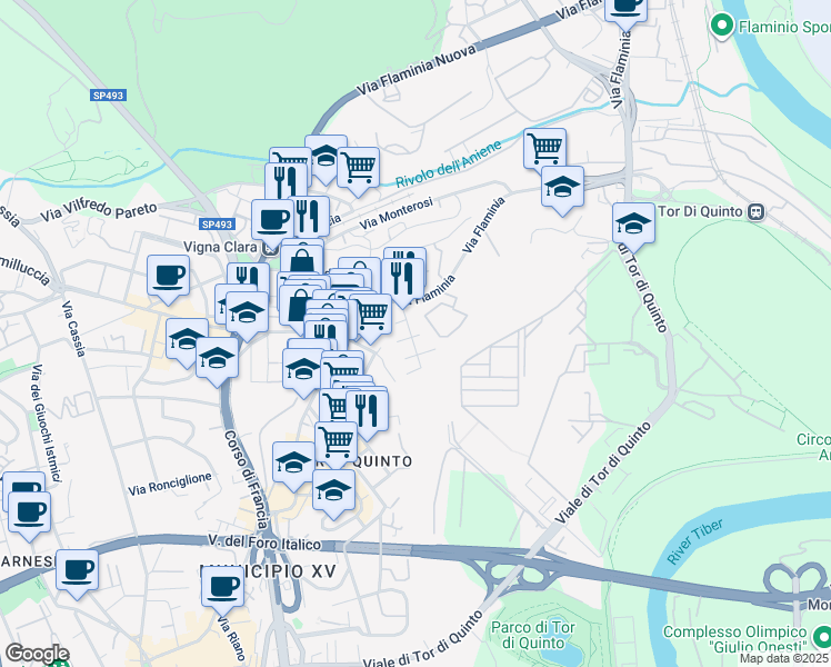 map of restaurants, bars, coffee shops, grocery stores, and more near 816-820 Via Flaminia in Rome