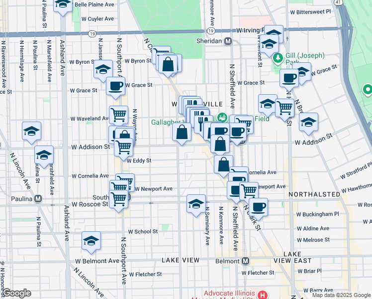 map of restaurants, bars, coffee shops, grocery stores, and more near in Chicago