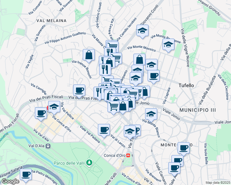 map of restaurants, bars, coffee shops, grocery stores, and more near 7 Via Stampalia in Roma