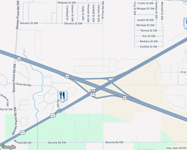 map of restaurants, bars, coffee shops, grocery stores, and more near 5412 Dostal Drive Southwest in Cedar Rapids