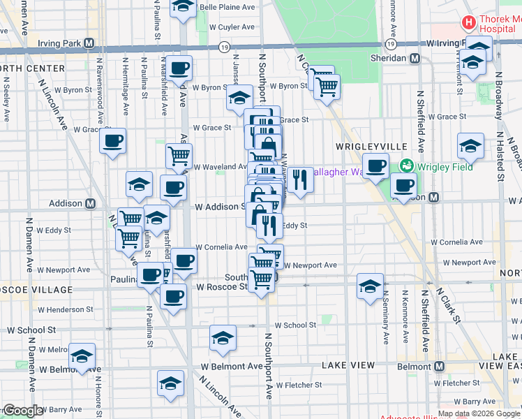 map of restaurants, bars, coffee shops, grocery stores, and more near in Chicago
