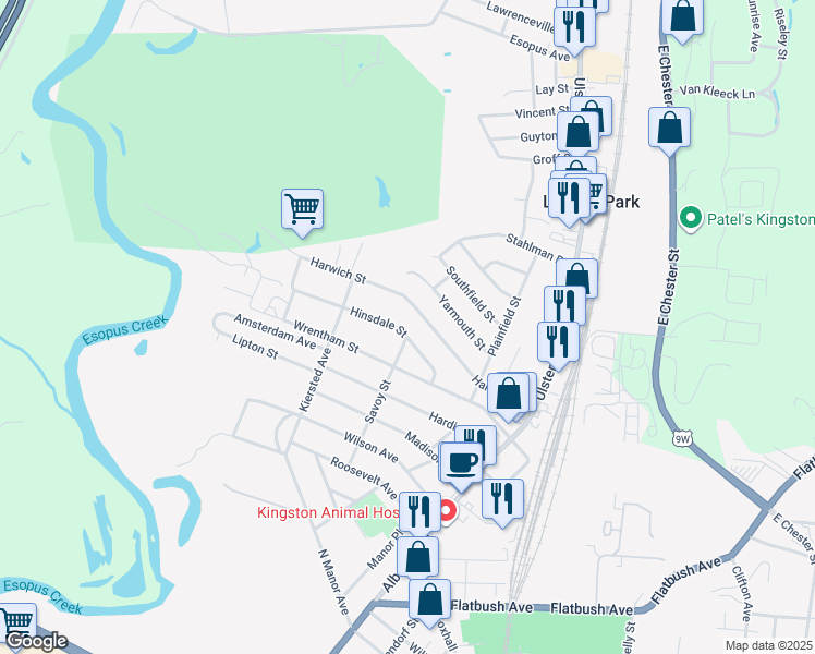 map of restaurants, bars, coffee shops, grocery stores, and more near 120 Hinsdale Street in Kingston