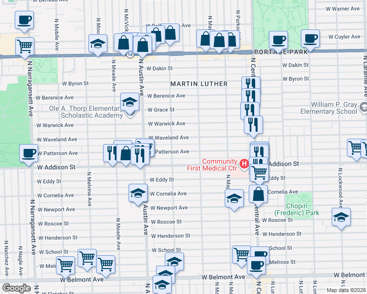 map of restaurants, bars, coffee shops, grocery stores, and more near in Chicago