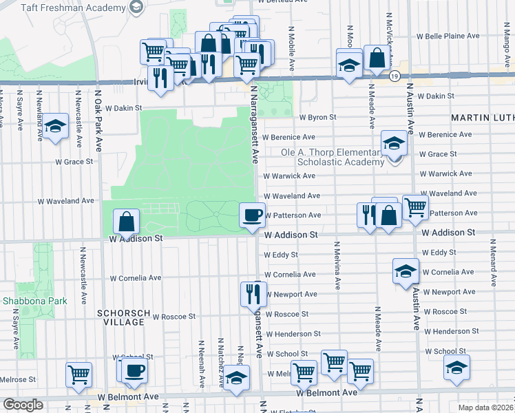 map of restaurants, bars, coffee shops, grocery stores, and more near in Chicago