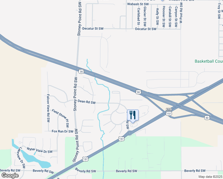 map of restaurants, bars, coffee shops, grocery stores, and more near Lincoln Highway in Cedar Rapids