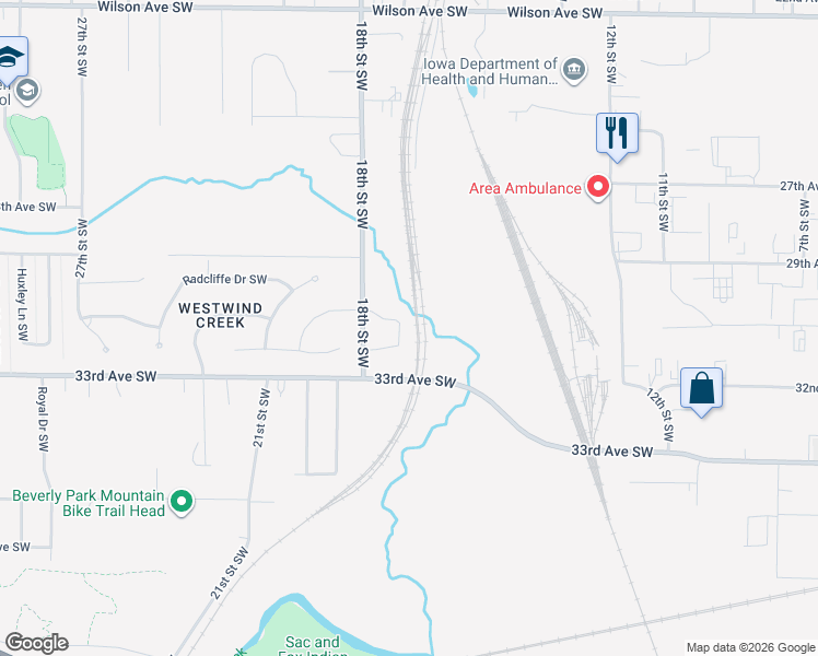 map of restaurants, bars, coffee shops, grocery stores, and more near 3235 Blackberry Circle Southwest in Cedar Rapids