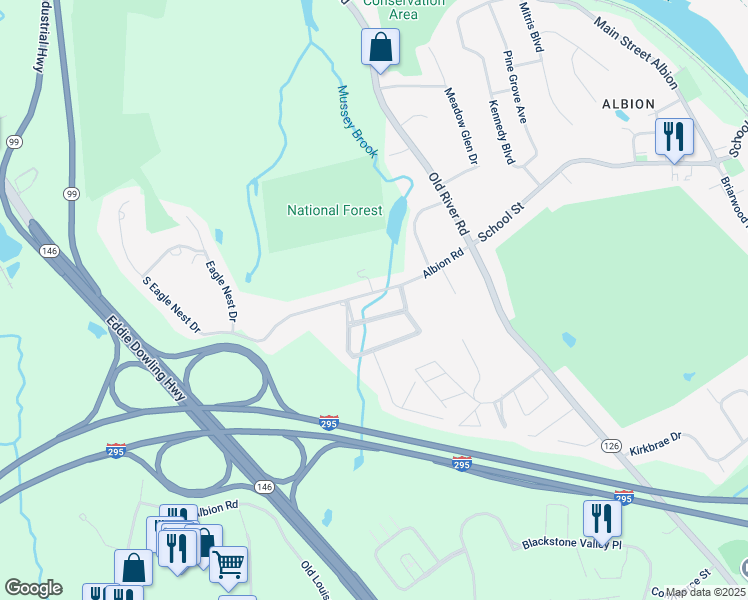 map of restaurants, bars, coffee shops, grocery stores, and more near 280 Albion Road in Lincoln