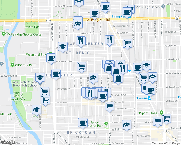 map of restaurants, bars, coffee shops, grocery stores, and more near in Chicago