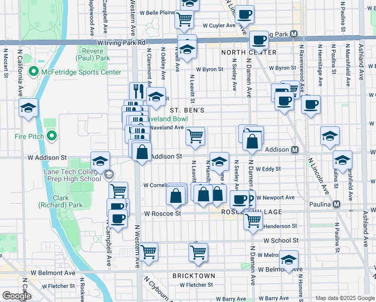 map of restaurants, bars, coffee shops, grocery stores, and more near in Chicago