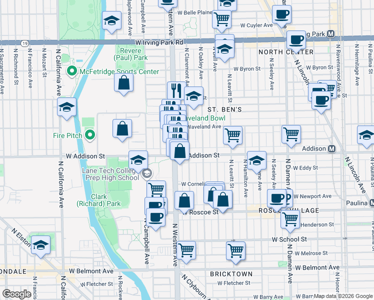 map of restaurants, bars, coffee shops, grocery stores, and more near in Chicago