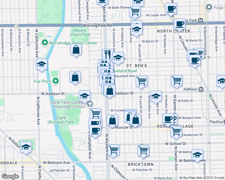 map of restaurants, bars, coffee shops, grocery stores, and more near in Chicago