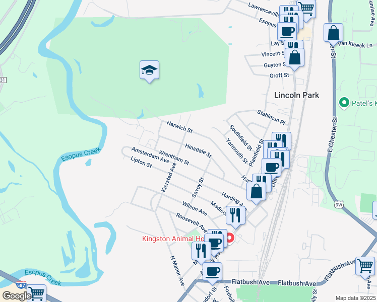 map of restaurants, bars, coffee shops, grocery stores, and more near 150 Hinsdale Street in Kingston
