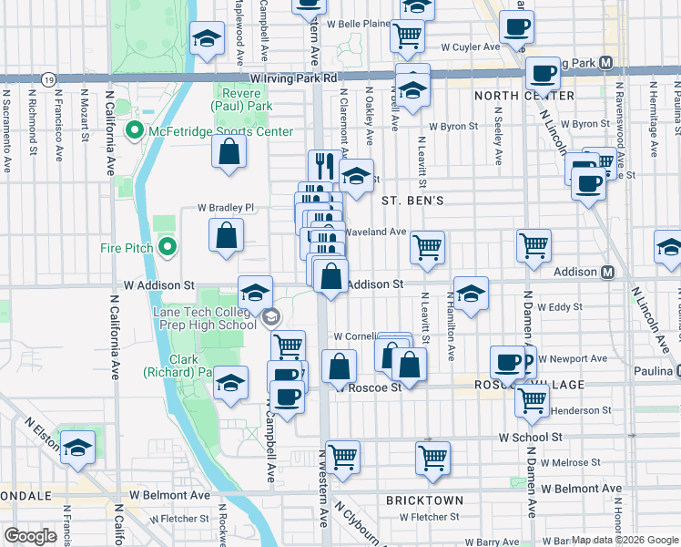 map of restaurants, bars, coffee shops, grocery stores, and more near in Chicago