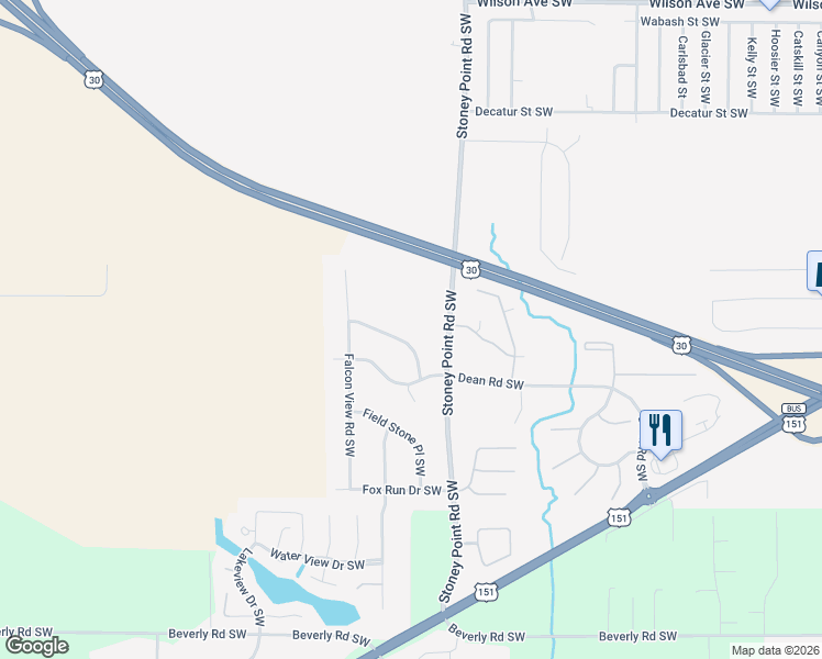 map of restaurants, bars, coffee shops, grocery stores, and more near 6524 Pheasant Hollow Road Southwest in Cedar Rapids
