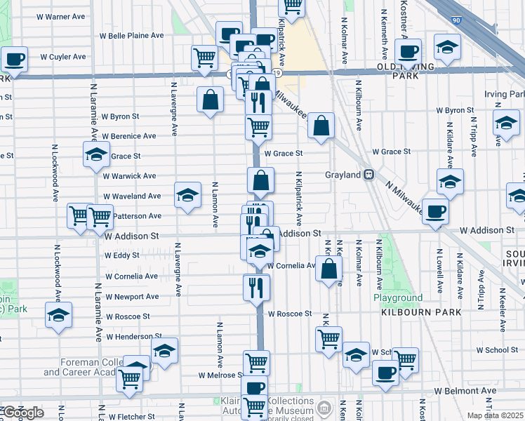 map of restaurants, bars, coffee shops, grocery stores, and more near in Chicago