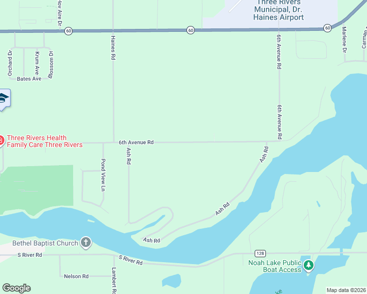 map of restaurants, bars, coffee shops, grocery stores, and more near 18333 6th Avenue Road in Three Rivers