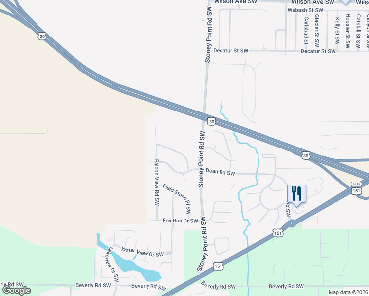 map of restaurants, bars, coffee shops, grocery stores, and more near 6524 Pheasant Hollow Road Southwest in Cedar Rapids