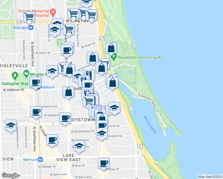 map of restaurants, bars, coffee shops, grocery stores, and more near 517 West Brompton Avenue in Chicago