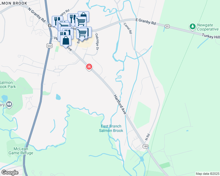 map of restaurants, bars, coffee shops, grocery stores, and more near 2 Rushford Meade in Granby
