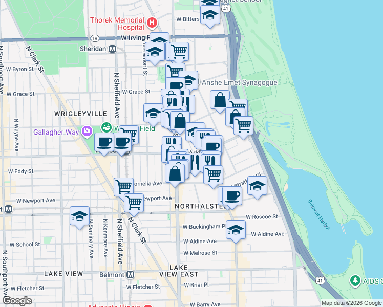 map of restaurants, bars, coffee shops, grocery stores, and more near in Chicago