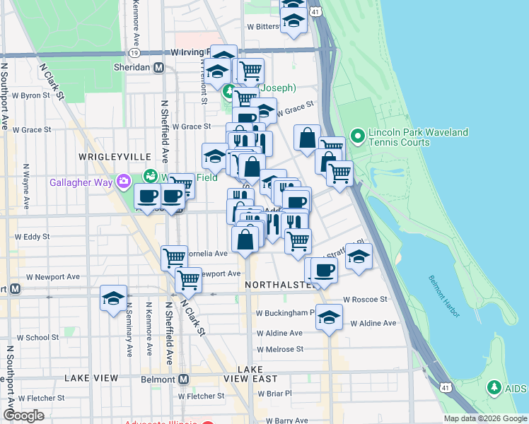 map of restaurants, bars, coffee shops, grocery stores, and more near in Chicago