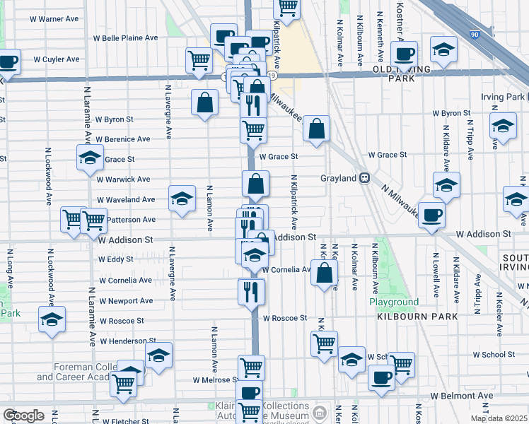 map of restaurants, bars, coffee shops, grocery stores, and more near in Chicago